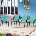 Costway Set of 4 Stackable Patio Chairs All Weather Resistant Breathable & Quick-Dry Fabric Outdoor Dining Chairs w/Armrests Turquoise Blue