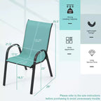 Costway Set of 4 Stackable Patio Chairs All Weather Resistant Breathable & Quick-Dry Fabric Outdoor Dining Chairs w/Armrests Turquoise Blue