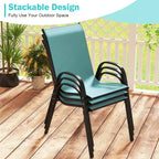 Costway Set of 4 Stackable Patio Chairs All Weather Resistant Breathable & Quick-Dry Fabric Outdoor Dining Chairs w/Armrests Turquoise Blue