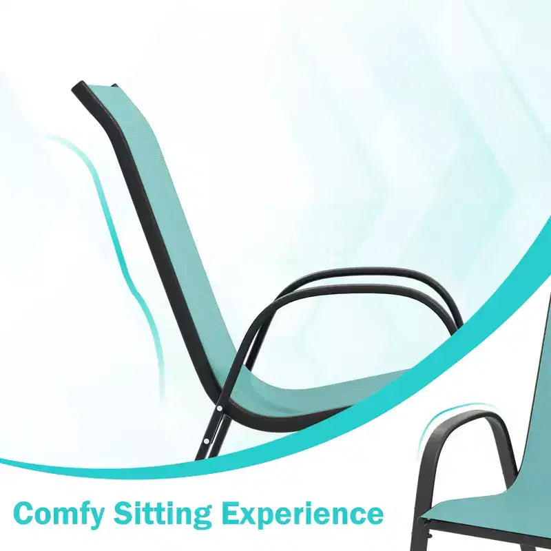Costway Set of 4 Stackable Patio Chairs All Weather Resistant Breathable & Quick-Dry Fabric Outdoor Dining Chairs w/Armrests Turquoise Blue