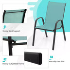Costway Set of 4 Stackable Patio Chairs All Weather Resistant Breathable & Quick-Dry Fabric Outdoor Dining Chairs w/Armrests Turquoise Blue