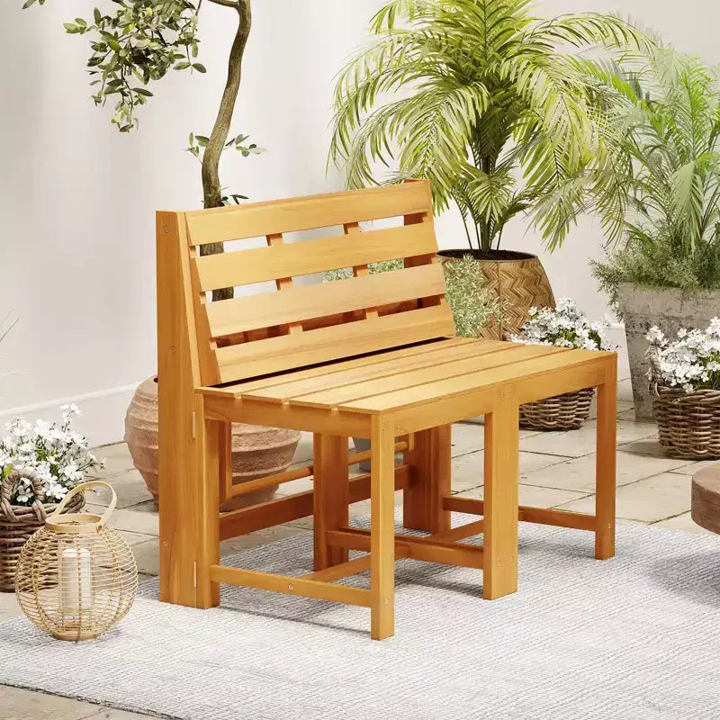 Costway 3-in-1 Outdoor Acacia Wood Loveseat Bench Furnitur w/ Slatted Seat for Garden