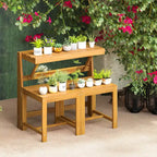 Costway 3-in-1 Outdoor Acacia Wood Loveseat Bench Furnitur w/ Slatted Seat for Garden