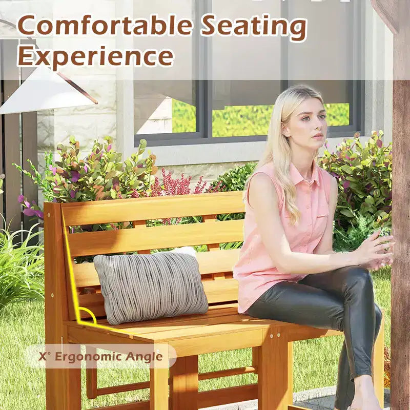 Costway 3-in-1 Outdoor Acacia Wood Loveseat Bench Furnitur w/ Slatted Seat for Garden