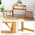 Costway 3-in-1 Outdoor Acacia Wood Loveseat Bench Furnitur w/ Slatted Seat for Garden