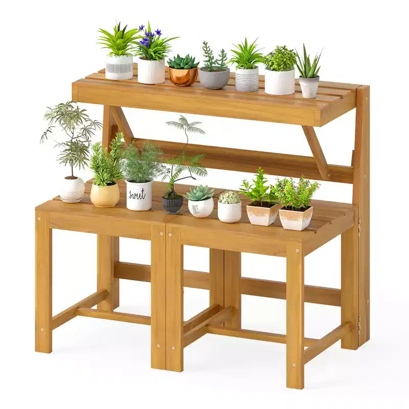 Costway 3-in-1 Outdoor Acacia Wood Loveseat Bench Furnitur w/ Slatted Seat for Garden