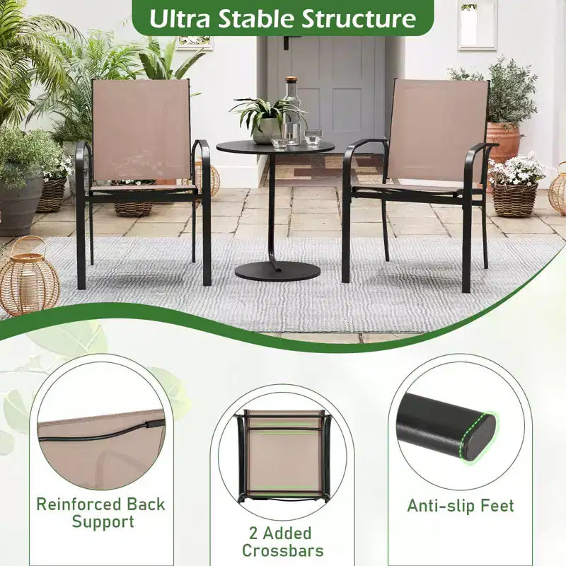 Costway Outdoor Dining Chairs Set of 4 w/ Breathable Fabric Armrests High Back
