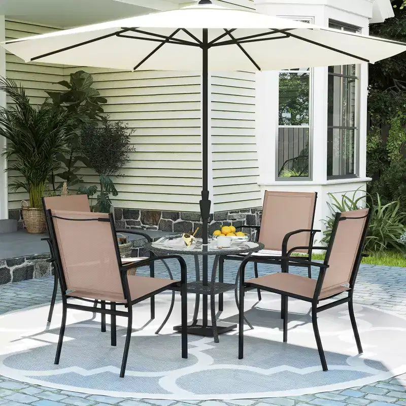 Costway Outdoor Dining Chairs Set of 4 w/ Breathable Fabric Armrests High Back