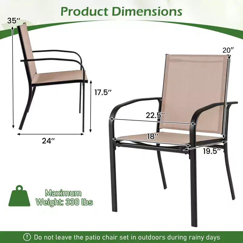 Costway Outdoor Dining Chairs Set of 4 w/ Breathable Fabric Armrests High Back