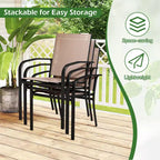 Costway Outdoor Dining Chairs Set of 4 w/ Breathable Fabric Armrests High Back