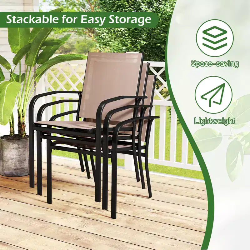 Costway Outdoor Dining Chairs Set of 4 w/ Breathable Fabric Armrests High Back
