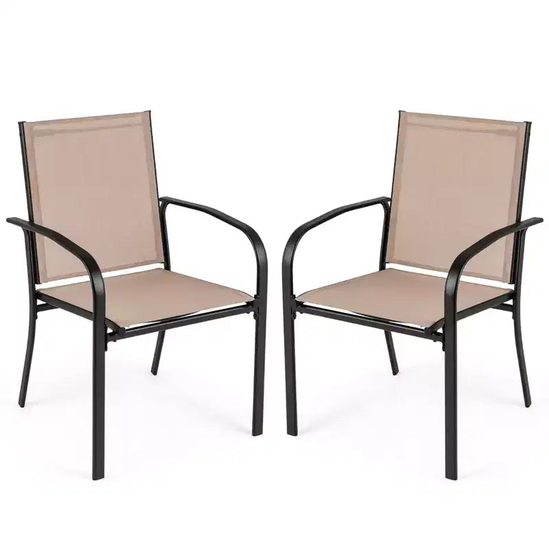 Costway Outdoor Dining Chairs Set of 4 w/ Breathable Fabric Armrests High Back