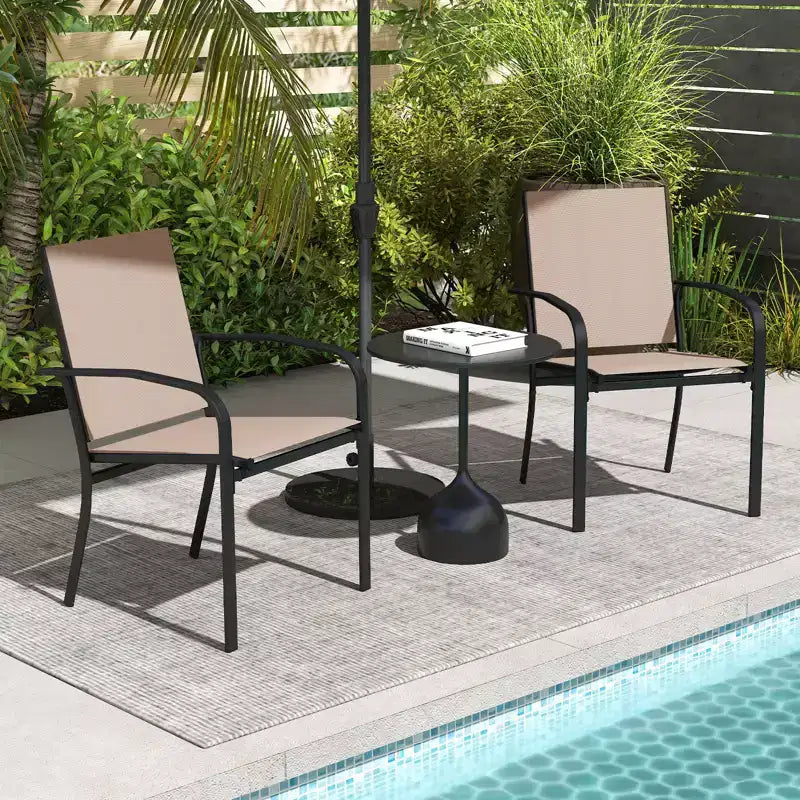 Costway Outdoor Dining Chairs Set of 4 w/ Breathable Fabric Armrests High Back