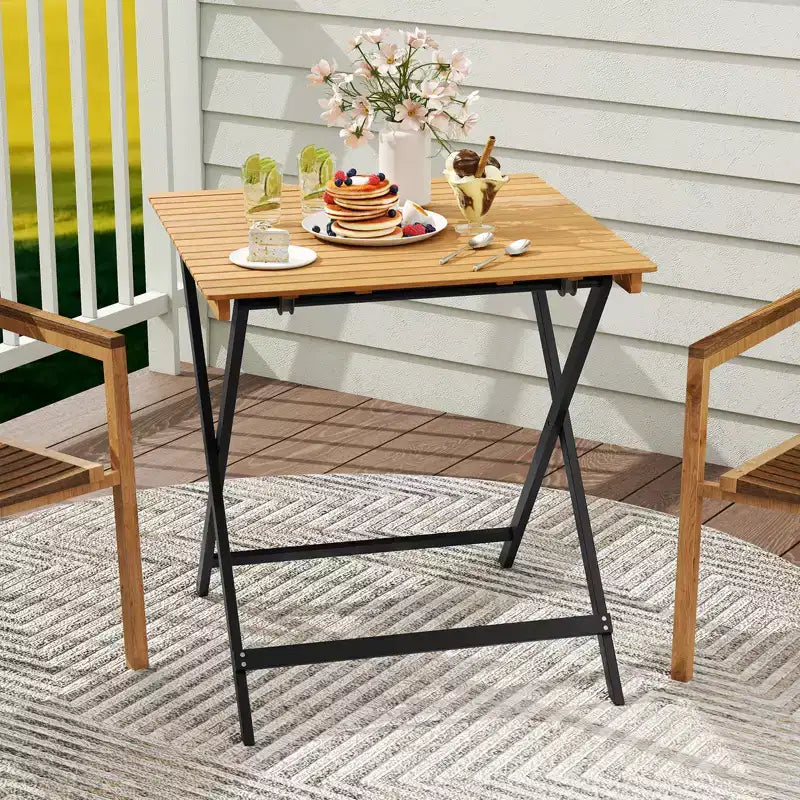 Costway 28 Patio Folding Table w/ Slatted Tabletop Portable Bistro Dining Table