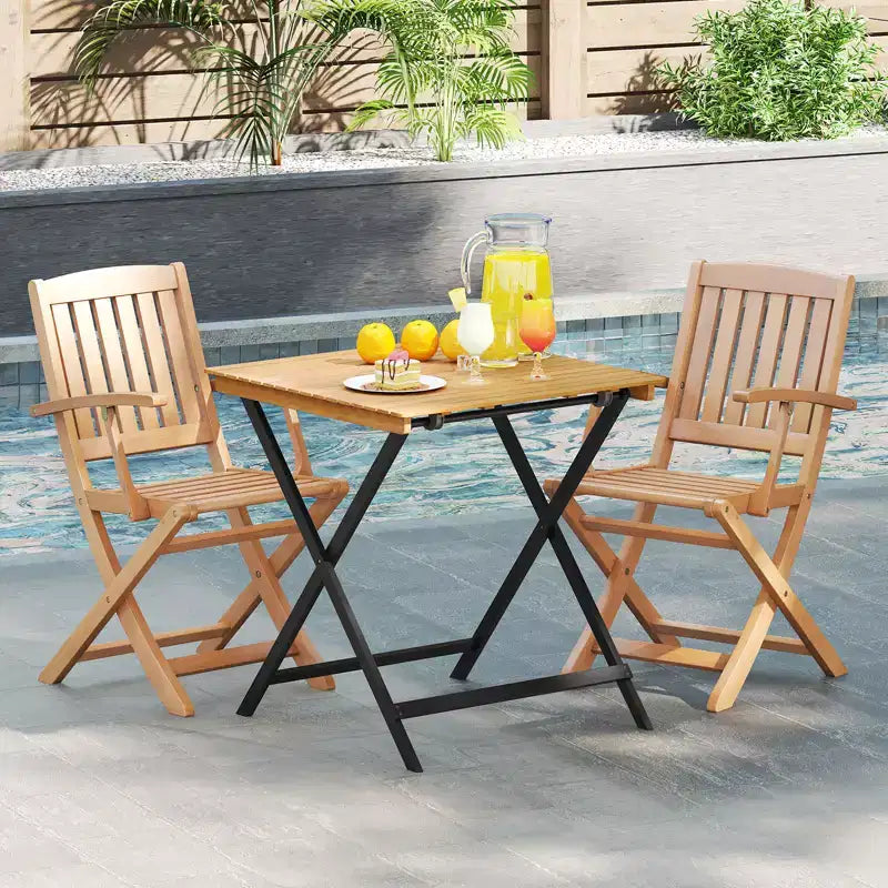 Costway 28 Patio Folding Table w/ Slatted Tabletop Portable Bistro Dining Table
