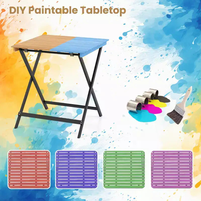 Costway 28 Patio Folding Table w/ Slatted Tabletop Portable Bistro Dining Table