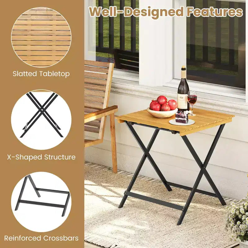 Costway 28 Patio Folding Table w/ Slatted Tabletop Portable Bistro Dining Table