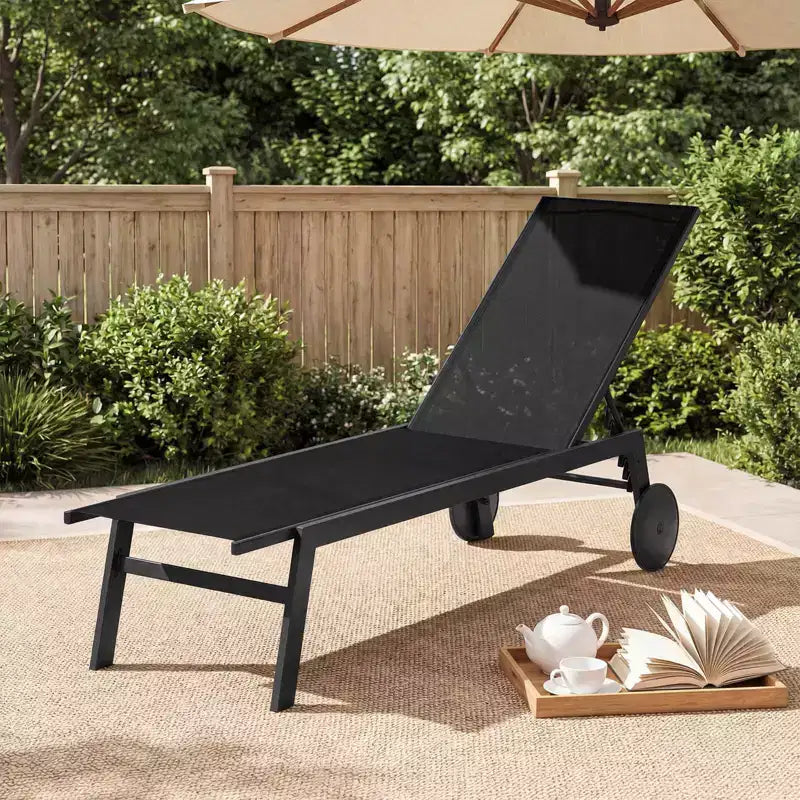 Costway 1/2 PCS Patio Chaise Lounge with Wheels Adjustable 6-Position Backrest Breathable Seat Black/Brown/Gray