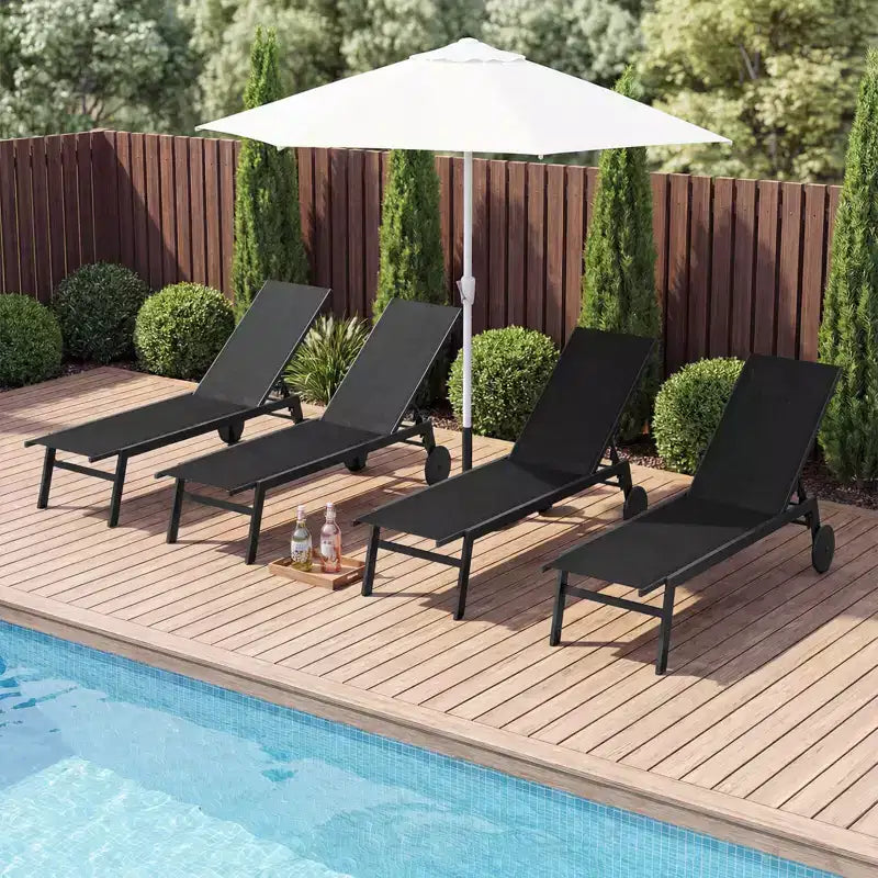 Costway 1/2 PCS Patio Chaise Lounge with Wheels Adjustable 6-Position Backrest Breathable Seat Black/Brown/Gray