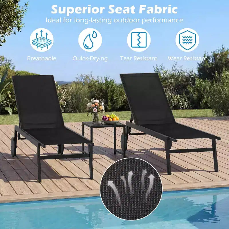 Costway 1/2 PCS Patio Chaise Lounge with Wheels Adjustable 6-Position Backrest Breathable Seat Black/Brown/Gray