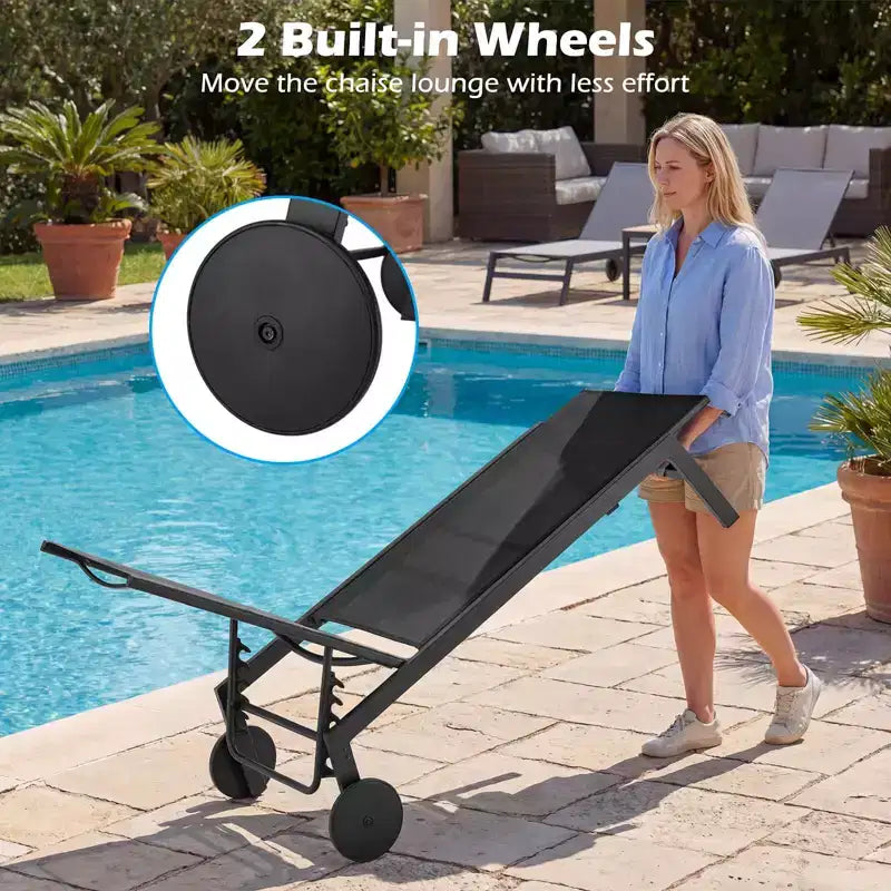 Costway 1/2 PCS Patio Chaise Lounge with Wheels Adjustable 6-Position Backrest Breathable Seat Black/Brown/Gray