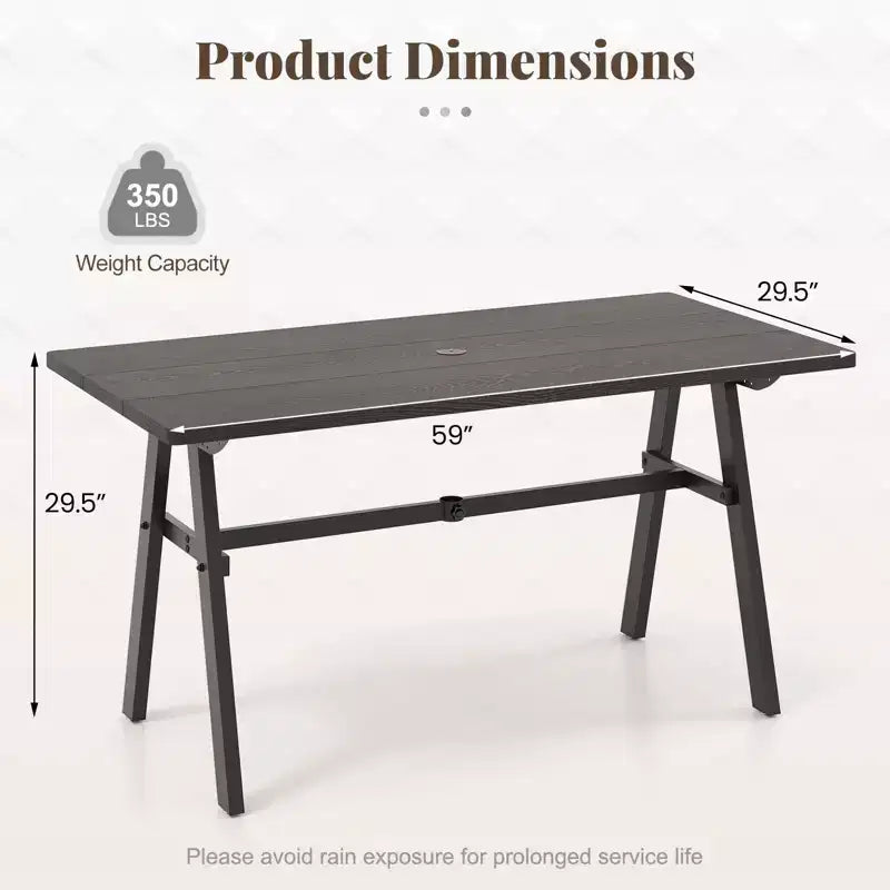 Costway 59 x 29.5 Rectangle Rustproof Patio Dining Table w/ 1.93 Umbrella Hole