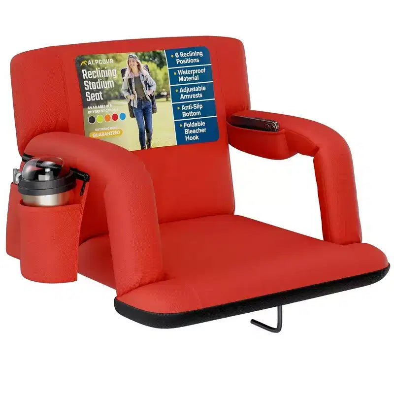 Alpcour Portable Reclining 21-inch Wide Stadium Seat with Armrests Red