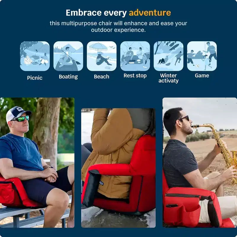 Alpcour Portable Reclining 21-inch Wide Stadium Seat with Armrests Red