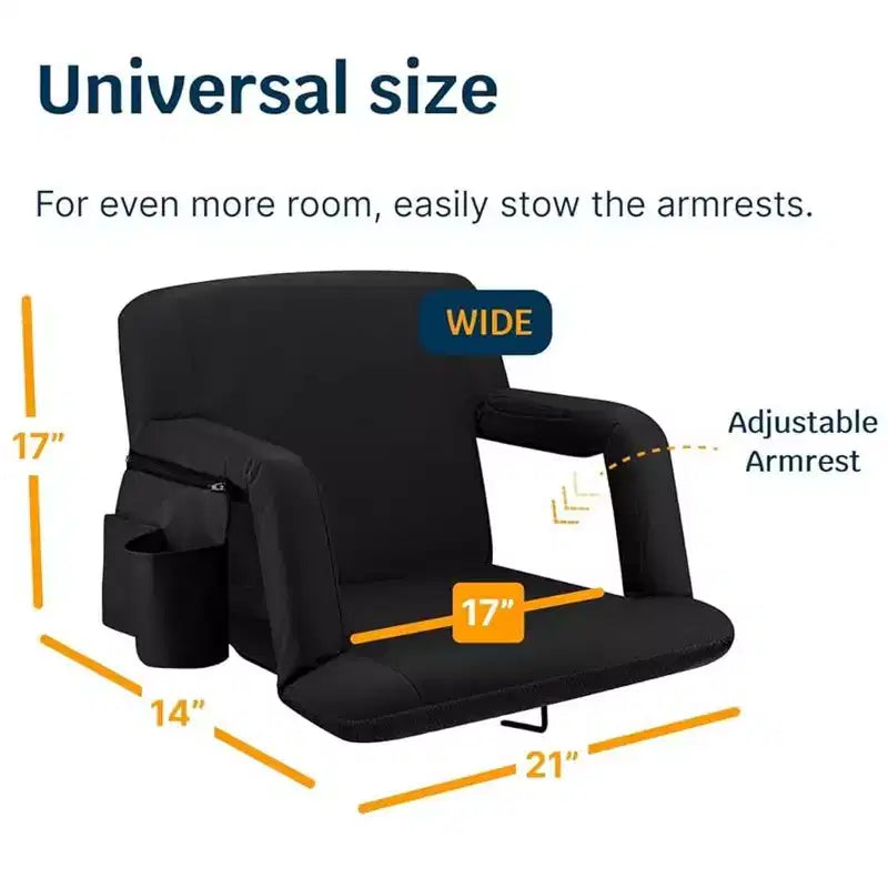Alpcour Portable Reclining 21-inch Wide Stadium Seat with Armrests Black