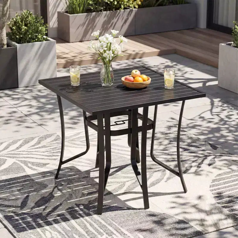 Costway 76 x 36/37 x 37 Patio Table for 8/4, Outdoor Metal Dining Table with Umbrella Hole for Porch