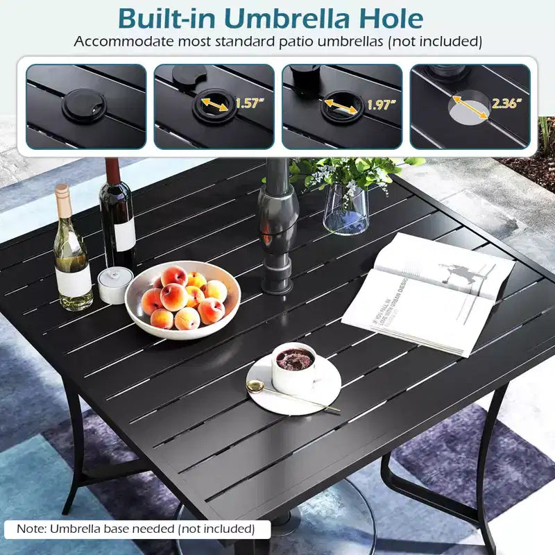 Costway 76 x 36/37 x 37 Patio Table for 8/4, Outdoor Metal Dining Table with Umbrella Hole for Porch