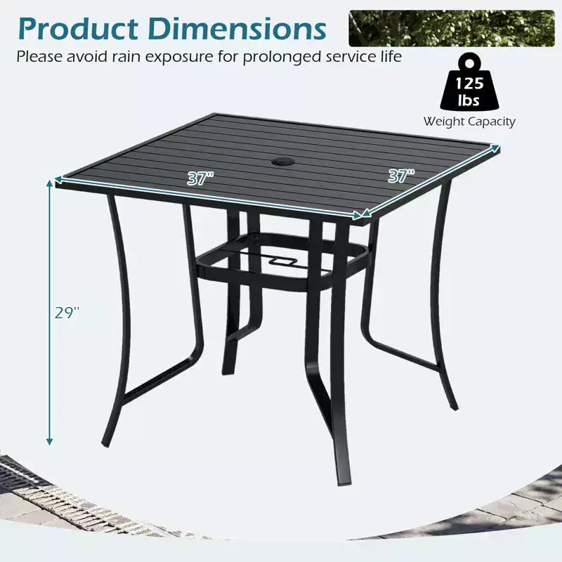 Costway 76 x 36/37 x 37 Patio Table for 8/4, Outdoor Metal Dining Table with Umbrella Hole for Porch