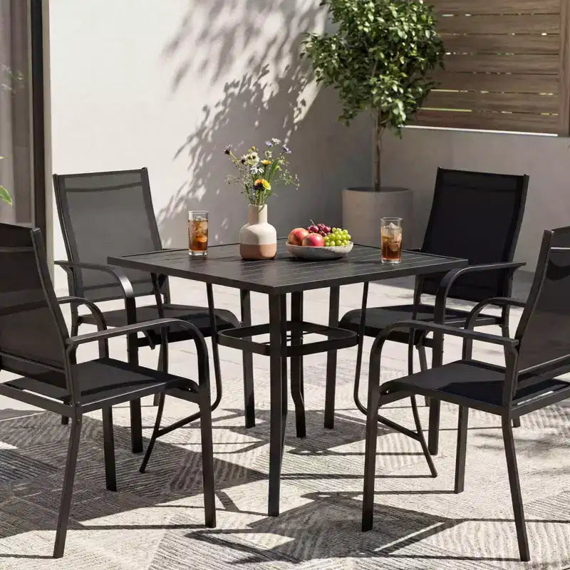 Costway 76 x 36/37 x 37 Patio Table for 8/4, Outdoor Metal Dining Table with Umbrella Hole for Porch