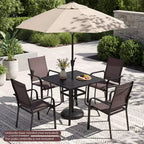 Costway 76 x 36/37 x 37 Patio Table for 8/4, Outdoor Metal Dining Table with Umbrella Hole for Porch