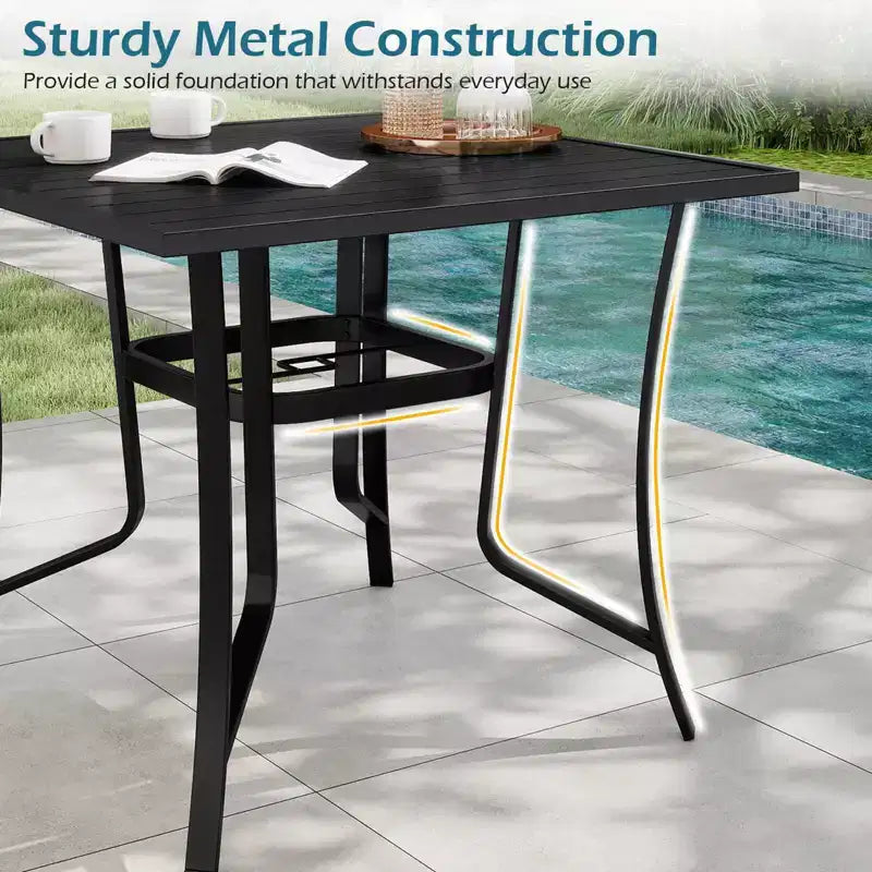 Costway 76 x 36/37 x 37 Patio Table for 8/4, Outdoor Metal Dining Table with Umbrella Hole for Porch