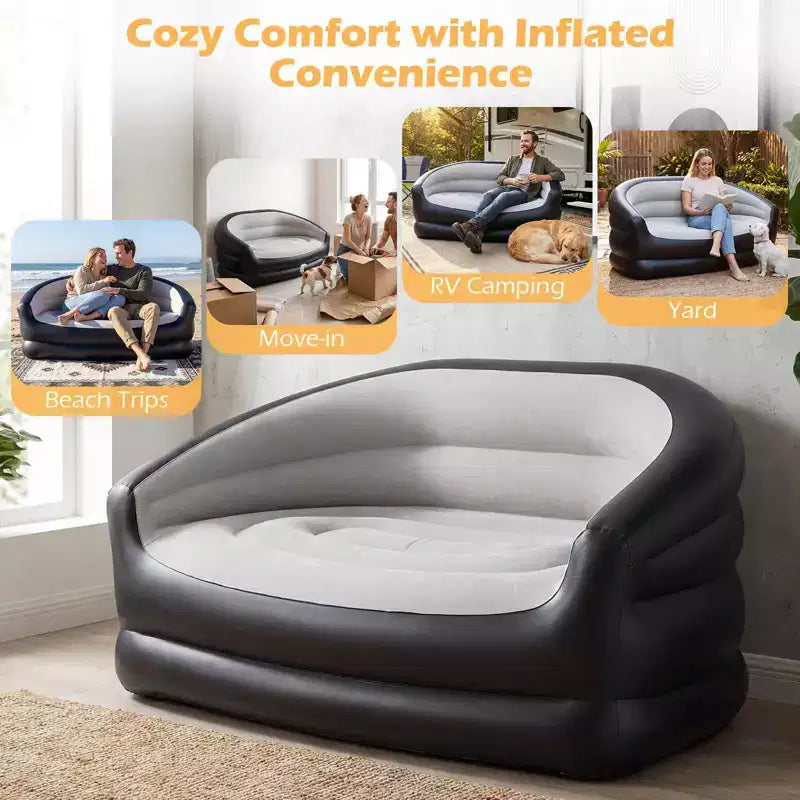 Costway 1/2 PCS 2-Seater Inflatable Couch with Flocked Surface & Repair Patches for Pop Up, Camping