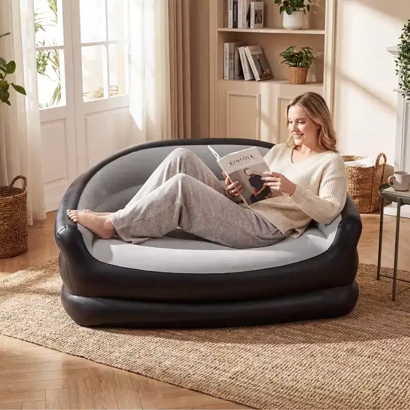 Costway 1/2 PCS 2-Seater Inflatable Couch with Flocked Surface & Repair Patches for Pop Up, Camping