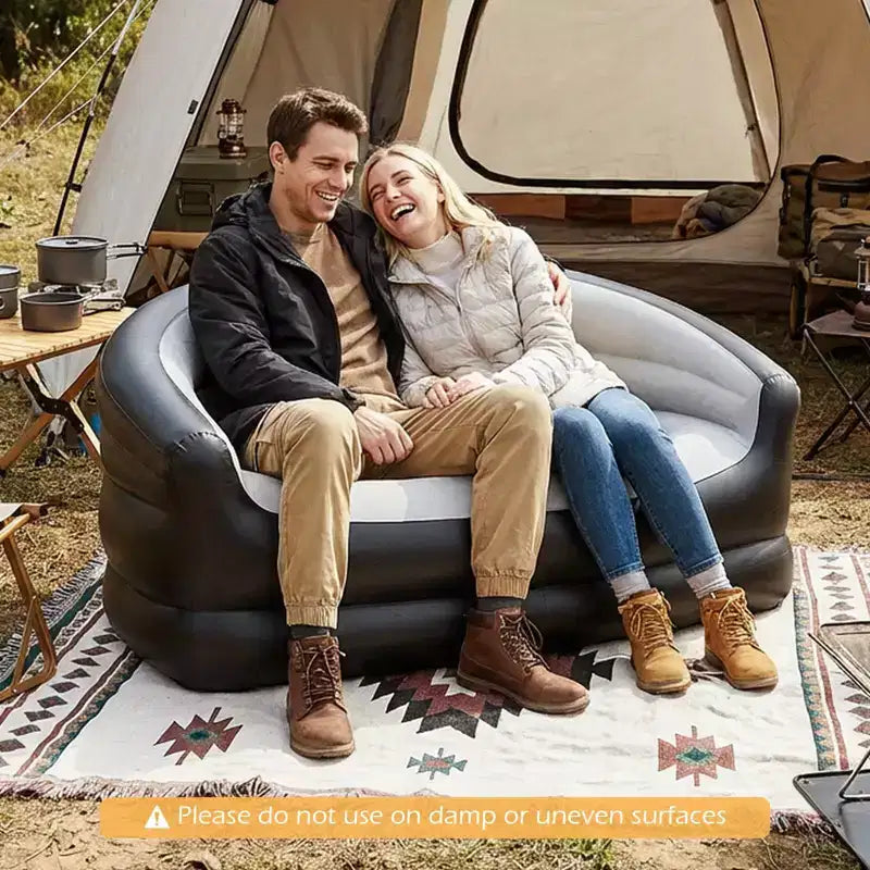 Costway 1/2 PCS 2-Seater Inflatable Couch with Flocked Surface & Repair Patches for Pop Up, Camping