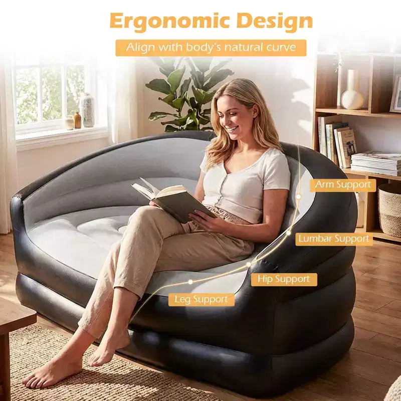 Costway 1/2 PCS 2-Seater Inflatable Couch with Flocked Surface & Repair Patches for Pop Up, Camping