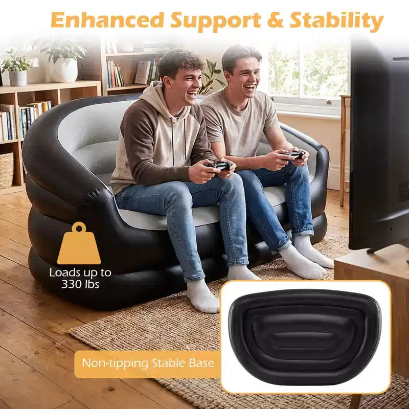 Costway 1/2 PCS 2-Seater Inflatable Couch with Flocked Surface & Repair Patches for Pop Up, Camping