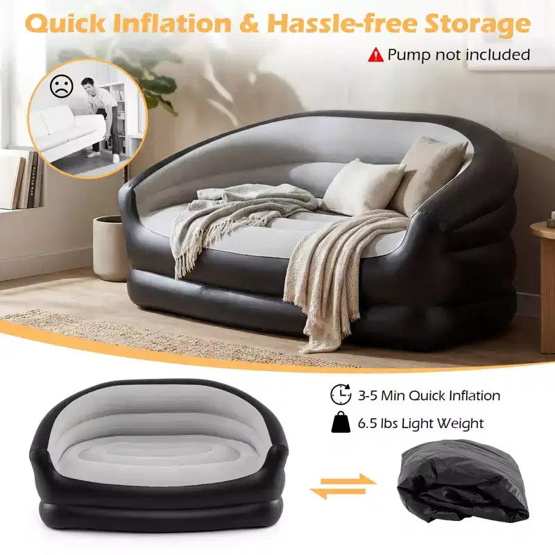 Costway 1/2 PCS 2-Seater Inflatable Couch with Flocked Surface & Repair Patches for Pop Up, Camping