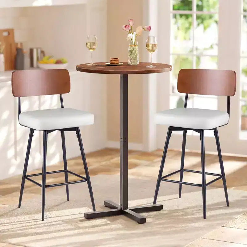 Costway 27 Padded Counter Barstools Set of 2/4 with Wooden Backrest & Metal Legs, Footrest Black/White
