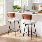 Costway 27 Padded Counter Barstools Set of 2/4 with Wooden Backrest & Metal Legs, Footrest Black/White