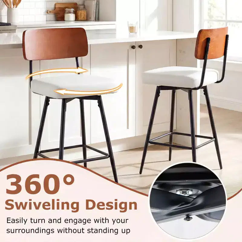 Costway 27 Padded Counter Barstools Set of 2/4 with Wooden Backrest & Metal Legs, Footrest Black/White