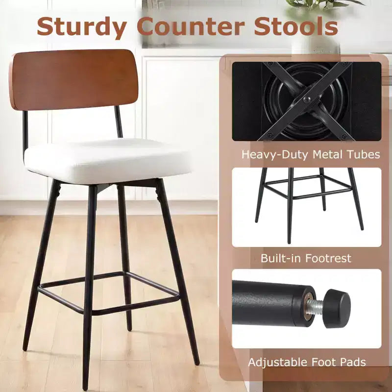 Costway 27 Padded Counter Barstools Set of 2/4 with Wooden Backrest & Metal Legs, Footrest Black/White