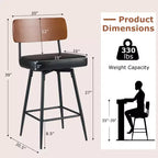 Costway 27 Padded Counter Barstools Set of 2/4 with Wooden Backrest & Metal Legs, Footrest Black/White