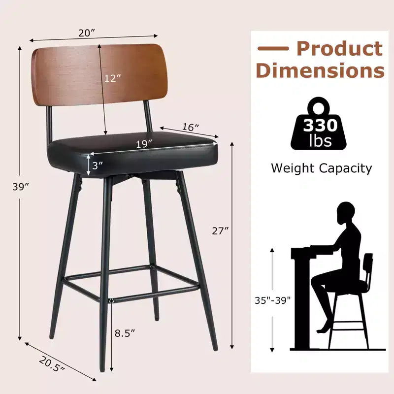 Costway 27 Padded Counter Barstools Set of 2/4 with Wooden Backrest & Metal Legs, Footrest Black/White