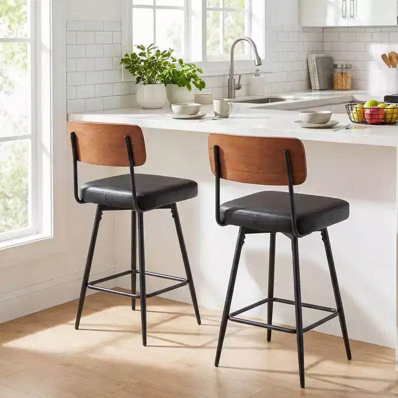 Costway 27 Padded Counter Barstools Set of 2/4 with Wooden Backrest & Metal Legs, Footrest Black/White