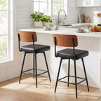 Costway 27 Padded Counter Barstools Set of 2/4 with Wooden Backrest & Metal Legs, Footrest Black/White