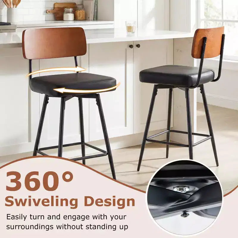 Costway 27 Padded Counter Barstools Set of 2/4 with Wooden Backrest & Metal Legs, Footrest Black/White